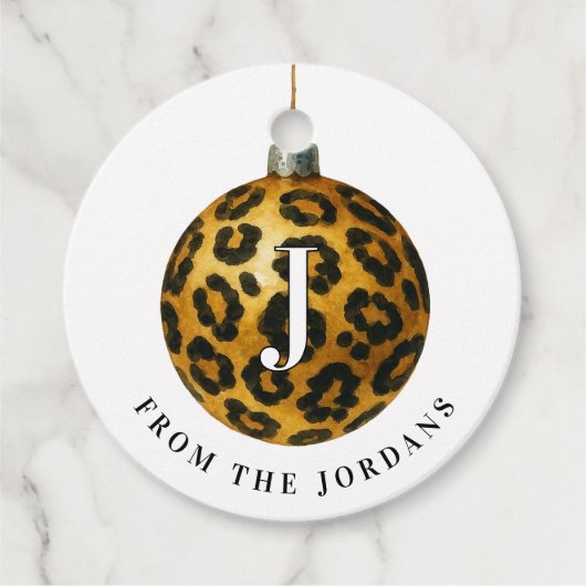 Christmas Wreath Leopard Crest Monogram Bedankjes Labels (Voorkant)