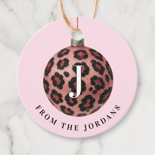 Christmas Wreath Leopard Crest Monogram Bedankjes Labels (Voorkant)