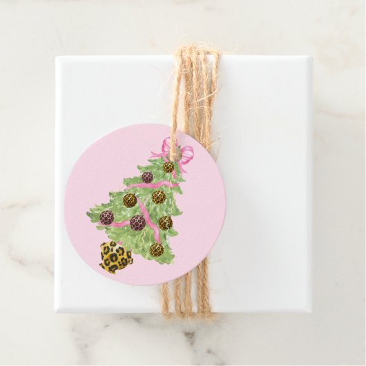 Christmas Wreath Leopard Crest Monogram Bedankjes Labels (In situ)