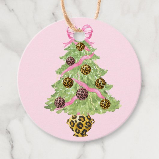 Christmas Wreath Leopard Crest Monogram Bedankjes Labels (Voorkant)