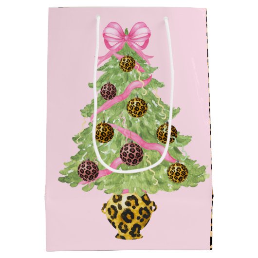 Christmas Wreath Leopard Crest Monogram  Medium Cadeauzakje (Achterkant)