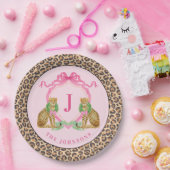 Christmas Wreath Leopard Crest Monogram Papieren Bordje (Feest)