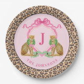 Christmas Wreath Leopard Crest Monogram Papieren Bordje (Voorkant)