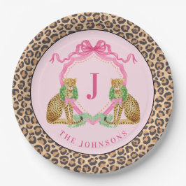 Christmas Wreath Leopard Crest Monogram Papieren Bordje