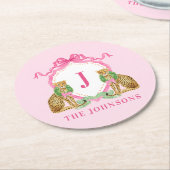 Christmas Wreath Leopard Crest Monogram  Ronde Kartonnen Onderzetter (Gebogen)