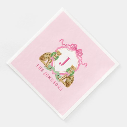 Christmas Wreath Leopard Crest Monogram  Servet (Hoek)