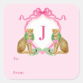 Christmas Wreath Leopard Crest Monogram  Vierkante Sticker (Voorkant)