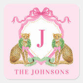 Christmas Wreath Leopard Crest Monogram  Vierkante Sticker (Voorkant)