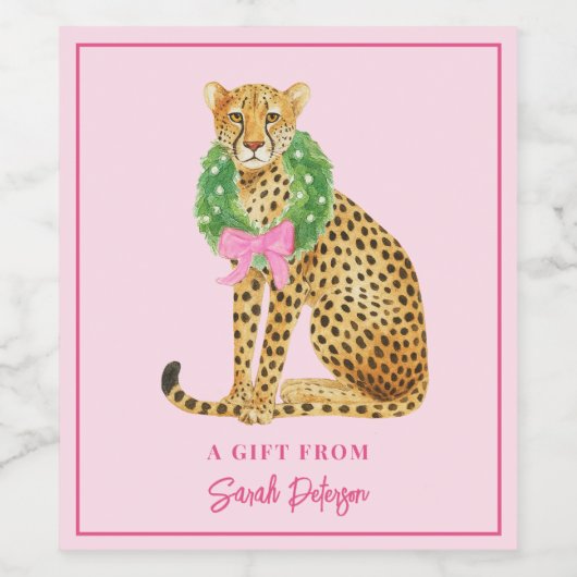 Christmas Wreath Leopard  Wijn Etiket (Enkel label)