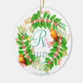 Christmas Wreath Monogram Foto Wit Keramisch Ornament (Links)
