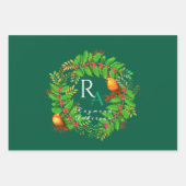 Christmas Wreath Monogram Hunter Green Inpakpapier Vel (Voorkant 2)