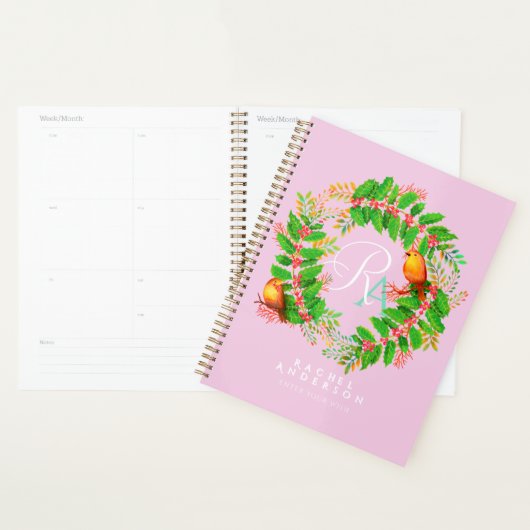 Christmas Wreath Monogram Roze Planner (Display)