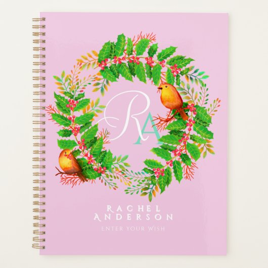 Christmas Wreath Monogram Roze Planner (Voorkant)