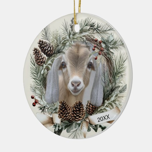 Christmas Wreath Nubian Goat  Keramisch Ornament (Links)
