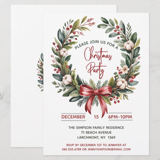 Christmas Wreath Party  Kaart (Voorkant / Achterkant)