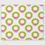Christmas Wreath Pattern – Pink Bow Holiday Design Cadeaupapier (Vlak)
