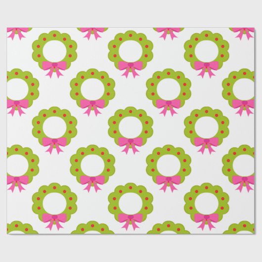 Christmas Wreath Pattern – Pink Bow Holiday Design Cadeaupapier (Vlak)