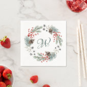 Christmas Wreath Pine Berry Snowflakes Monogram Servet (Insitu)