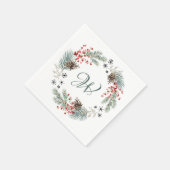 Christmas Wreath Pine Berry Snowflakes Monogram Servet (Hoek)