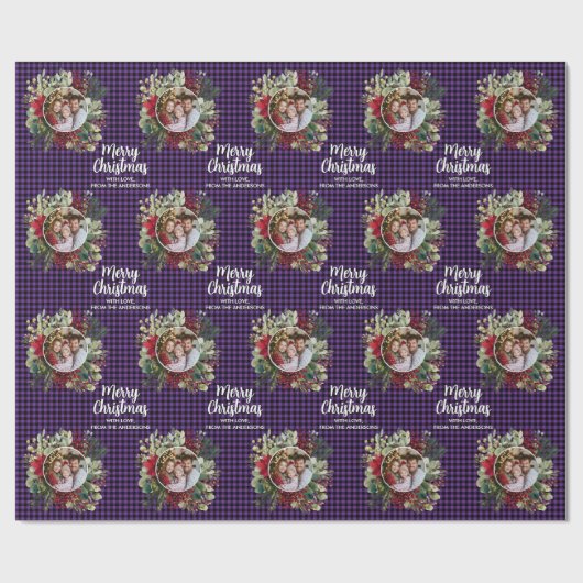Christmas Wreath Plaids Family Photo Personalized Cadeaupapier (Vlak)