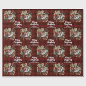 Christmas Wreath Plaids Family Photo Personalized Cadeaupapier (Vlak)