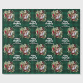 Christmas Wreath Plaids Family Photo Personalized Cadeaupapier (Vlak)