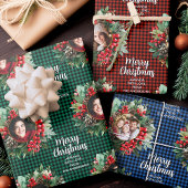 Christmas Wreath Plaids Family Photos Personalized Inpakpapier Vel