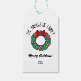 Christmas Wreath Red Bow Lights Personalized Name Cadeaulabel