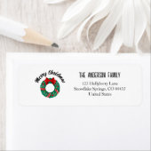 Christmas Wreath Red Bow Lights Personalized Name Etiket (Insitu)