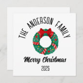Christmas Wreath Red Bow Lights Personalized Name Feestdagenkaart (Voorkant / Achterkant)