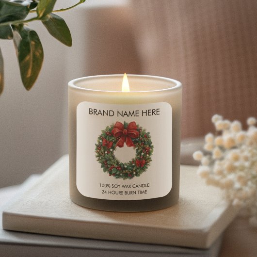 Christmas Wreath Red Bow | Modern Candle Labels
