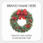 Christmas Wreath Red Bow | Modern Candle Labels (Voorkant)