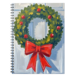 Christmas Wreath Red Bow White Watercolor Notitieboek
