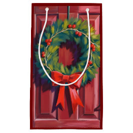 Christmas Wreath Red Door Watercolor Klein Cadeauzakje