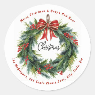 Christmas Wreath Return Adres Ronde Sticker