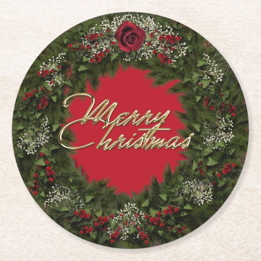 Christmas Wreath Ronde Kartonnen Onderzetter (Voorkant)