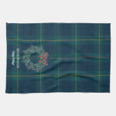 Christmas Wreath Tartan Plaid Family Name Theedoek (Horizontaal)