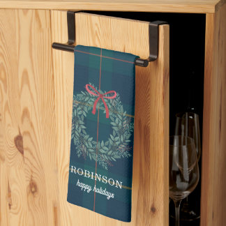 Christmas Wreath Tartan Plaid Family Name Theedoek