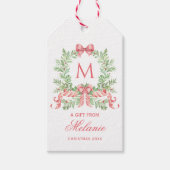 Christmas Wreath w/ Bow | Monogram Cadeaulabel (Voorkant)