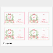 Christmas Wreath w/ Bow | Monogram Rechthoekige Sticker (Vel)