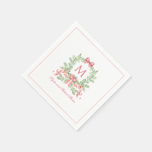 Christmas Wreath w Candy Cane Bow | Monogram  Servet (Hoek)