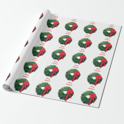 Christmas Wreath White Wrapping Paper Cadeaupapier (Uitgerold)