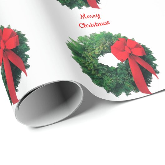 Christmas Wreath White Wrapping Paper Cadeaupapier (Rol Hoek)