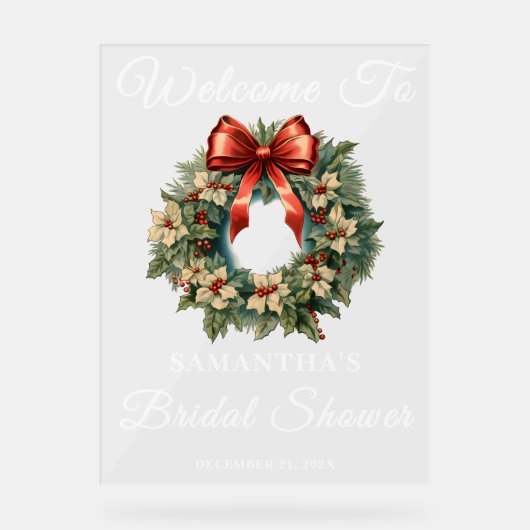 Christmas Wreath Winter Vrijgezellenfeest Welkom Acryl Bord (Voorkant)