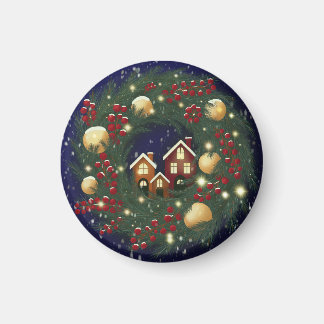 Christmas wreath with pine branches magneet