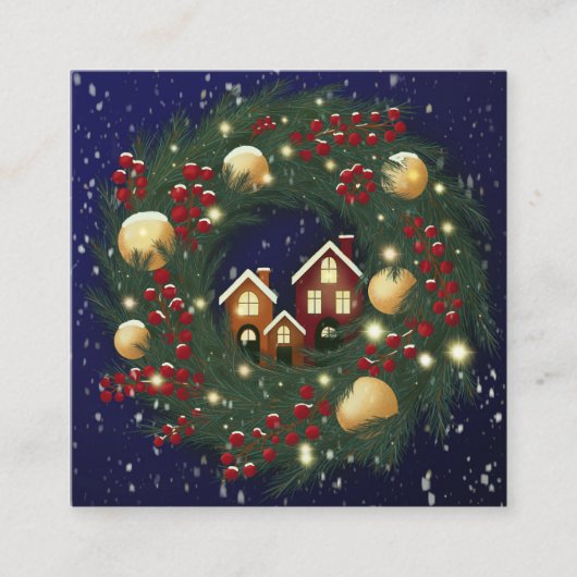 Christmas wreath with pine branches vierkante visitekaartje (Voorkant)