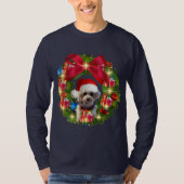 Christmas Wreath With Poodle Santa Hat T-Shirt (Voorkant)