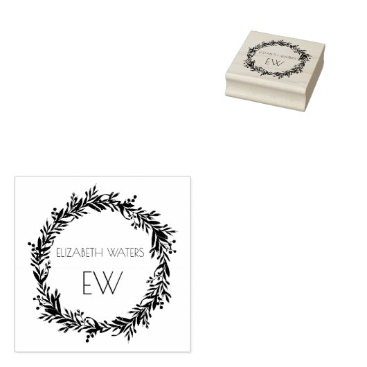CHRISTMAS WREATH WOOD ART STAMP MET INITIALEN RUBBERSTEMPEL (Gestempeld)