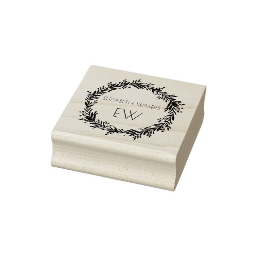 CHRISTMAS WREATH WOOD ART STAMP MET INITIALEN RUBBERSTEMPEL (Stempel)