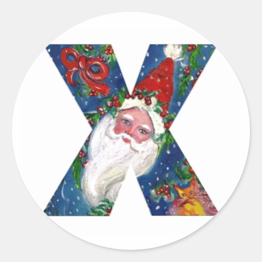 CHRISTMAS X BRIEF / SANTA CLAUS MET RODE RIBBON RONDE STICKER (Voorkant)